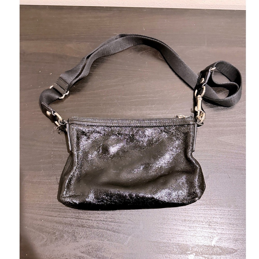 Coach Poppy Black Liquid Patent Leather Crossbody Bag Leopard Print Lining *READ - Picture 3 of 9